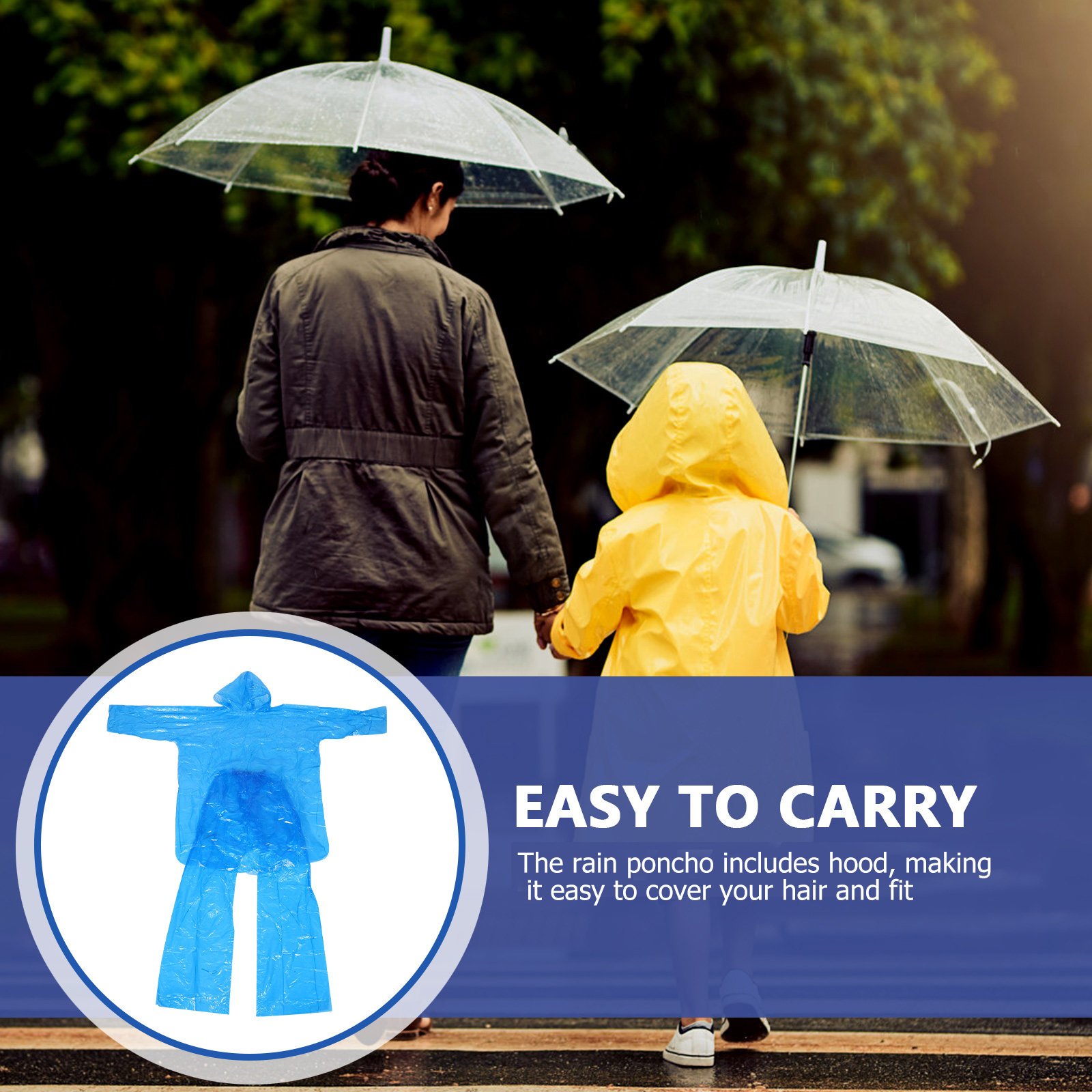 Emergency Poncho Rain - Notfall-Regenponcho-Set, durchsichtiger Regenmantel mit Kapuze und